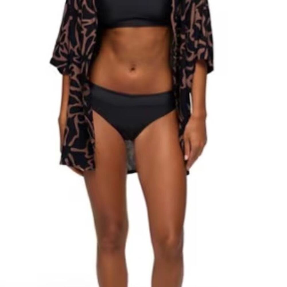 NWT prAna Summer Wave Bikini Bottoms Black Mid-Rise Full Coverage Swim, Size XL